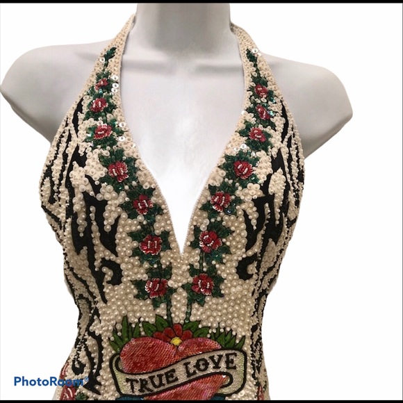 Escada Tops - RARE Escada “True Love” Sequinned Halter Top